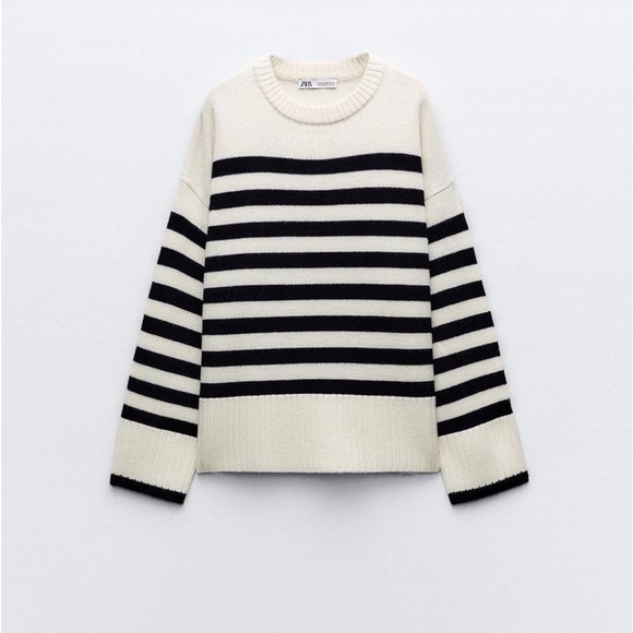 Zara Wool Striped Sweater Cream Black - Picture 3 of 10